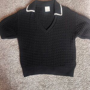 Varley Black Textured V-Neck Top